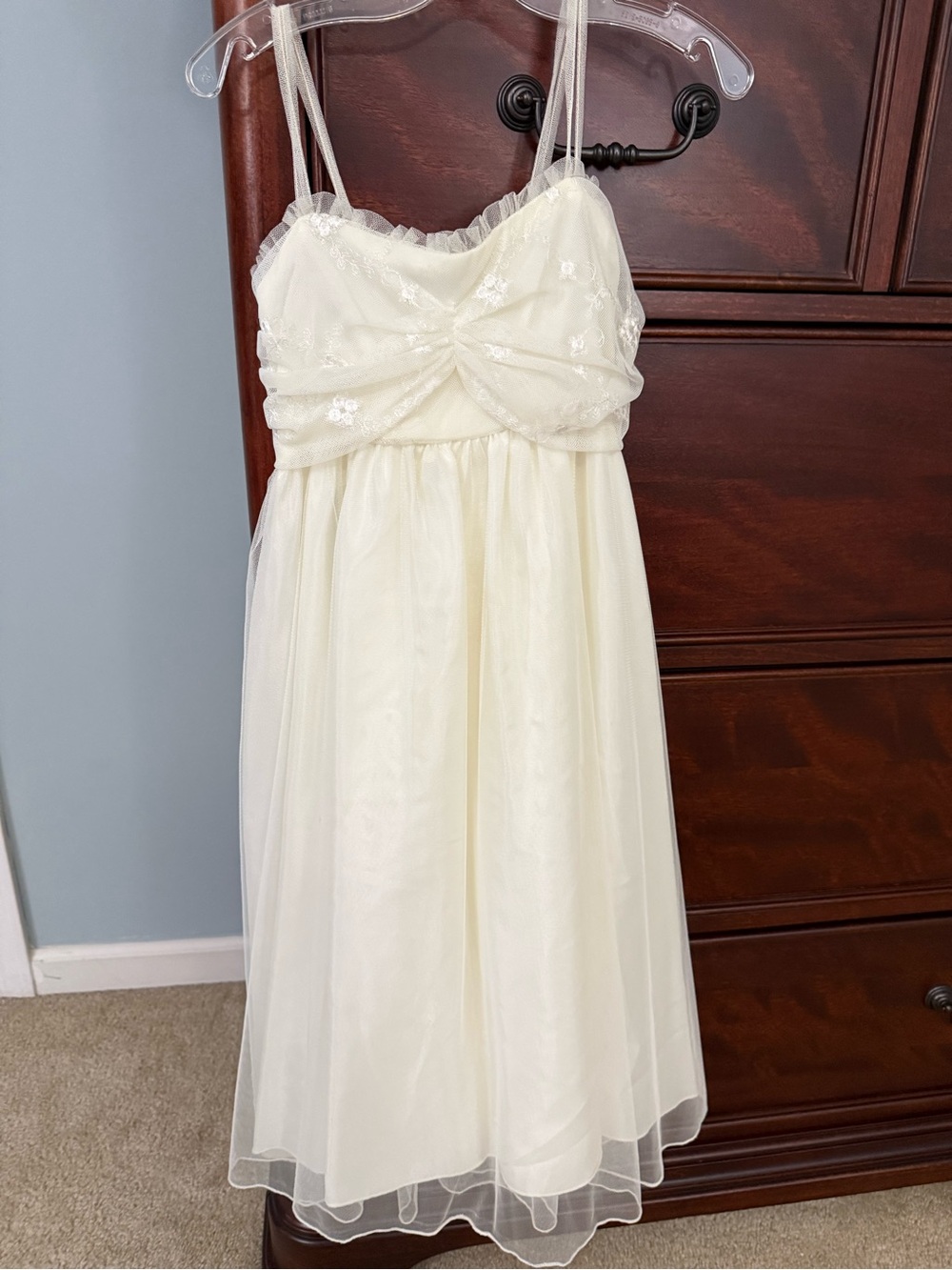 Cream Tulle Formal Dress for Girls with Floral Bodice